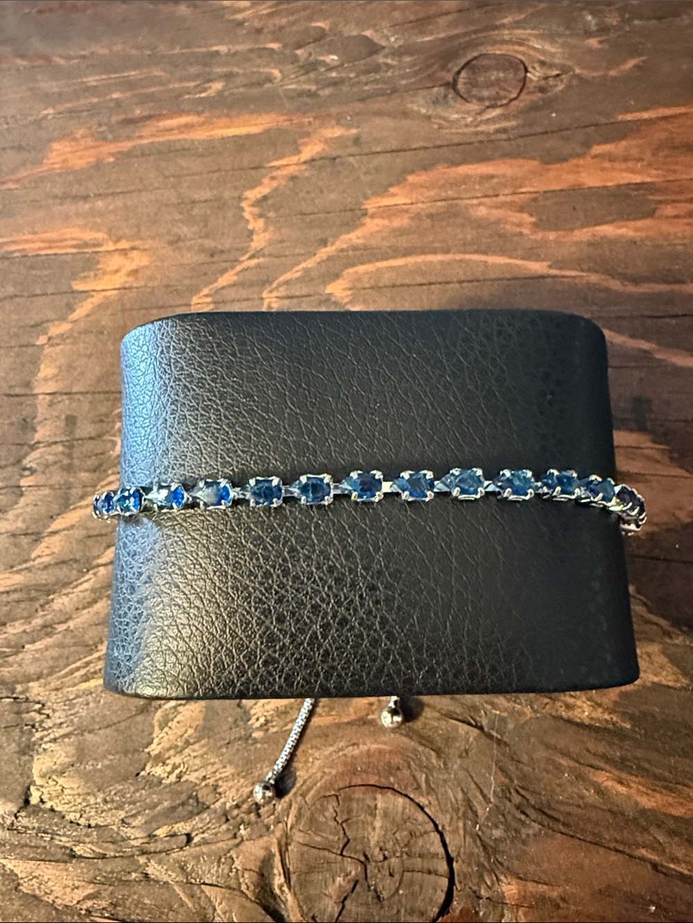 Blue Stone Adjustable Tennis Bracelet - Silver Tone